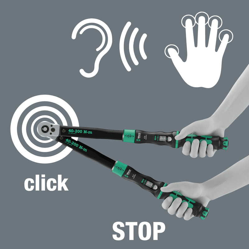 Wera Click-Torque Lock C 3 R/L Torque wrench, adjustable, Torque function, square head insert (1/2"), clockwise/counterclockwise torque operation, 40-200 Nm - 05075695001