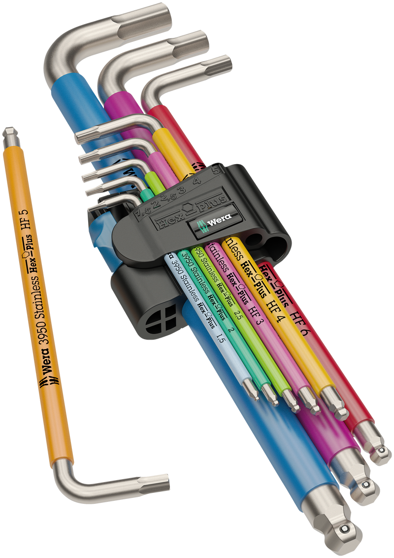 Wera 3950/9 Hex-Plus Multicolour HF Stainless 1 L-key set, metric, stainless steel, with holding function, 9 pieces, 05022699001