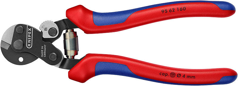 KNIPEX 95 62 160 Wire Rope Cutter also for high-strength wire rope with multi-component grips burnished 160 mm Ã˜ 6,0
