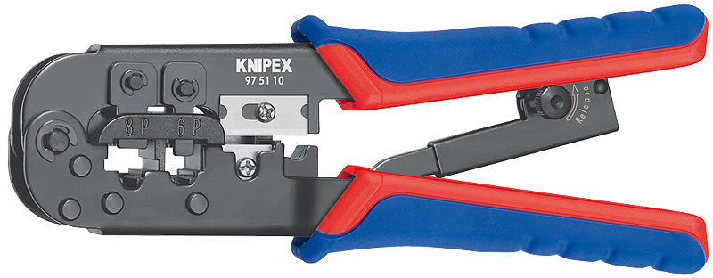 KNIPEX 97 51 10 Crimping Pliers for Western plugs with multi-component grips burnished 190 mm Western plugs RJ 11 / 12 / 45